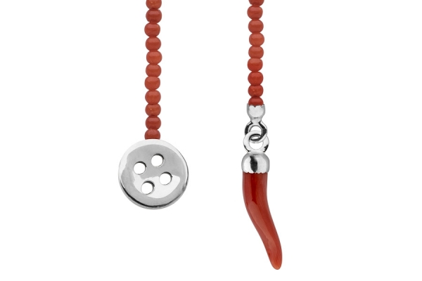 VEZZO lapel chain BOTTONE N.1 + catena e corno in corallo 