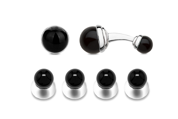 set gemelli e bottoni per smoking mini balls onice nera