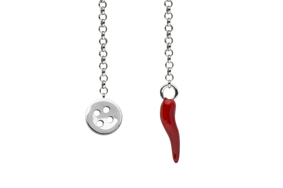 VEZZO BUTTON N.1 + SILVER HORN RED ENAMEL