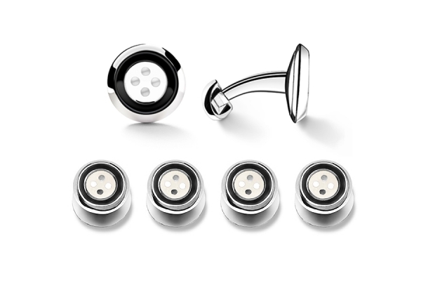 set gemelli e bottoni per smoking bottone smalto nero_bianco