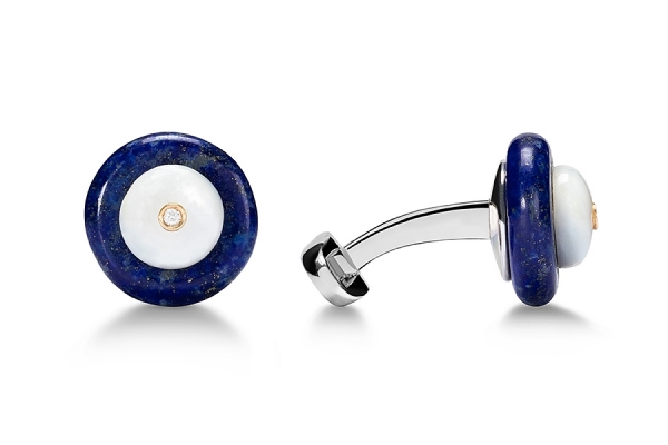 GEMELLI CIAMBELLA LAPIS E MADREPERLA CON ORO E DIAMANTI 