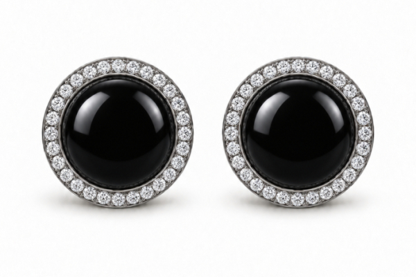 CUFFLINKS  ROUND SIXTY onyx with diamonds boarded