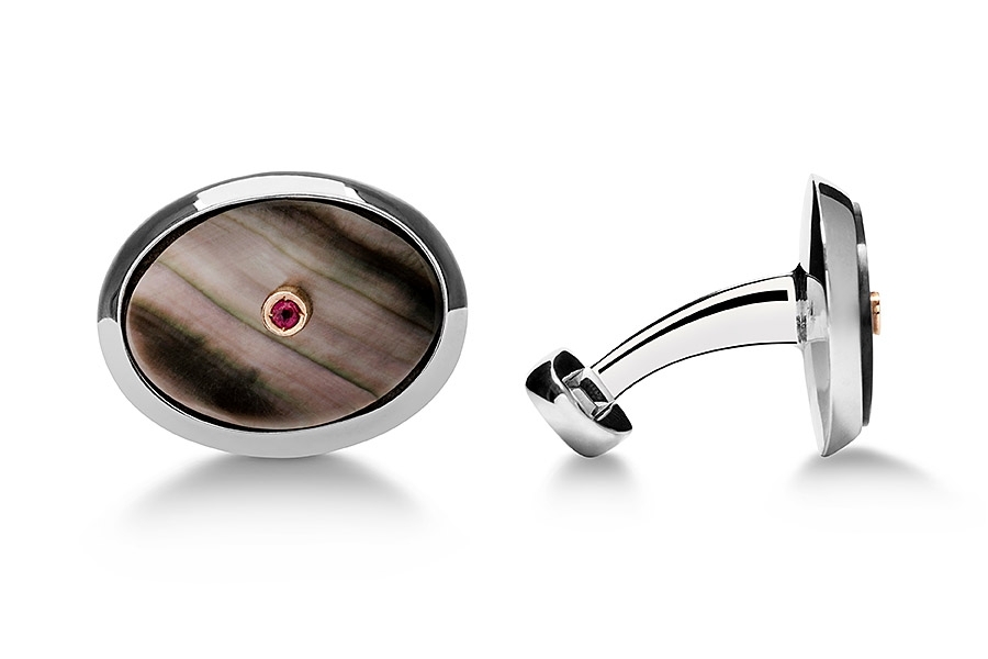 cufflinks oval mother of pearl with rubies