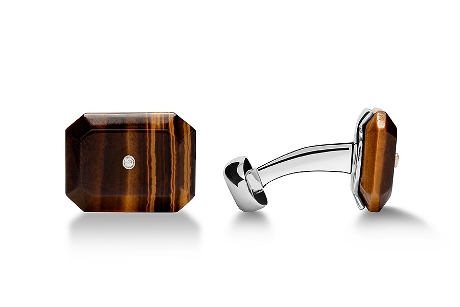 cufflinks octagon tiger's eye with gold and diamonds
