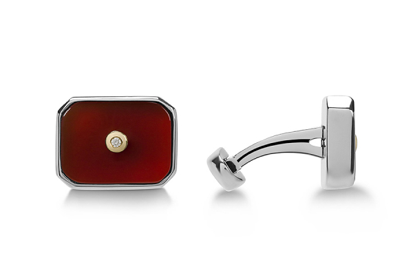GEMELLI OTTAGONO CORNIOLA BORDO SILVER CON ORO E DIAMANTI