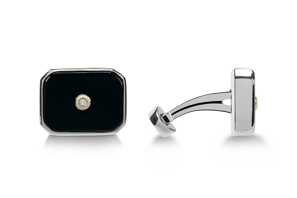 GEMELLI OTTAGONO ONICE NERA BORDO SILVER CON ORO E DIAMANTI