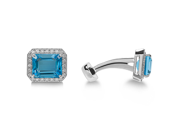 GEMELLI OTTAGONO TOPAZIO AZZURRO CON DIAMANTI   