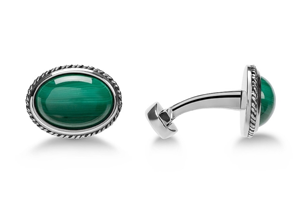 GEMELLI OVALE CON CORDA ARGENTO E MALACHITE
