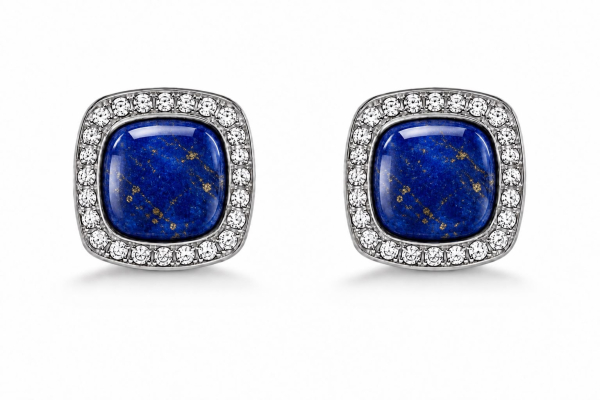 CUFFLINKS SQUARE LAPIS LAZULI WITH DIAMONDS