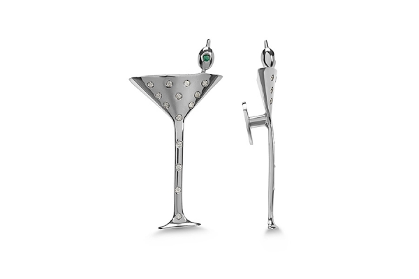 SPILLA MARTINI COCKTAIL IN ARGENTO DIAMANTI E SMERALDO