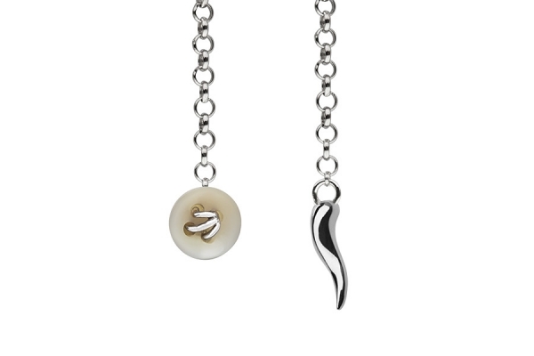 VEZZO lapel chain ZAMPA DI GALLINA NATurale con CORNO ARGENTO 